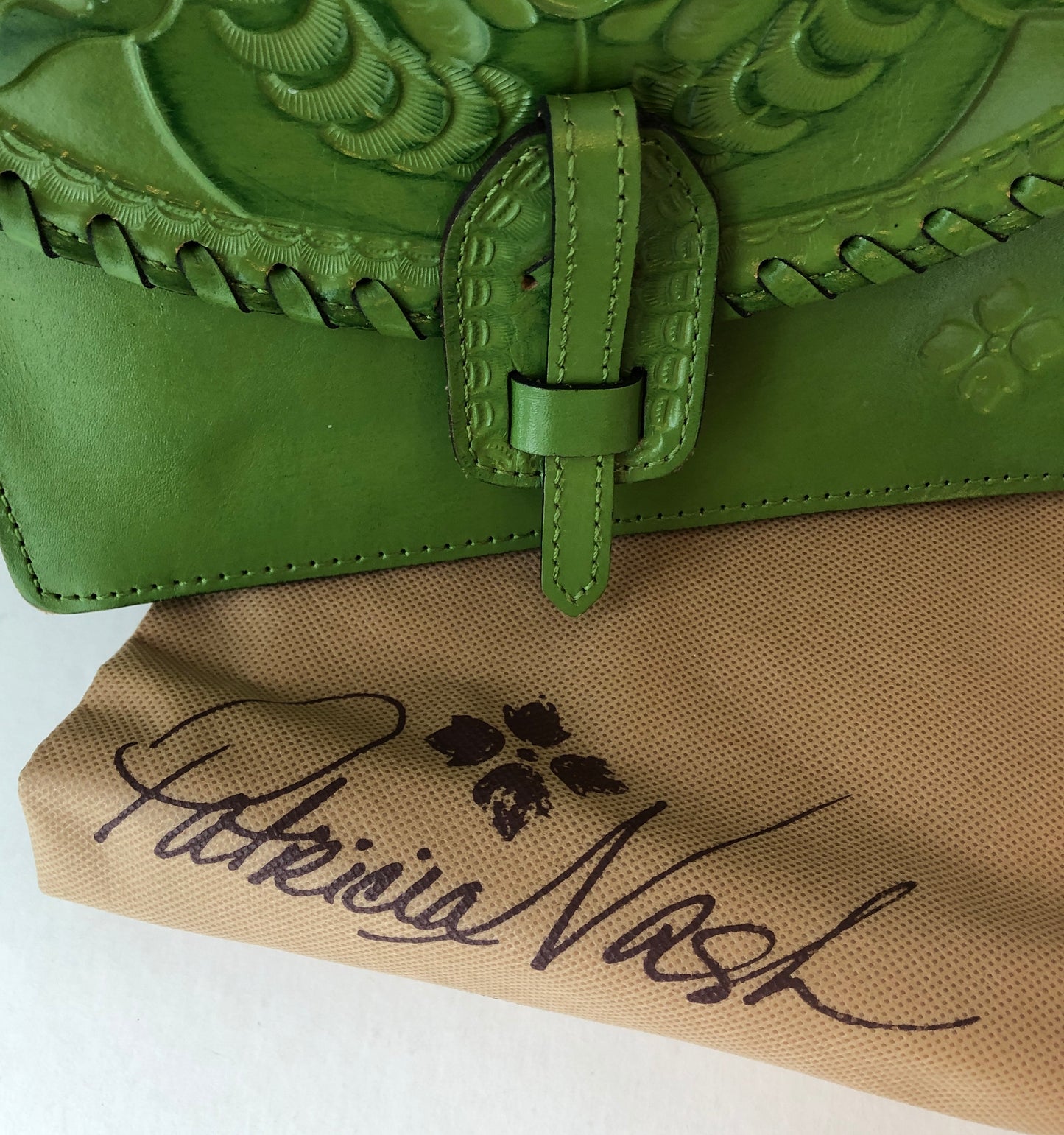 Pre-Owned Patricia Nash Tooled Leather Convertible Cross Body Handbag, with Dust Bag