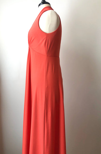 1970’s Goddess Style Poly knit Halter Maxi Dress, Size Medium (8)