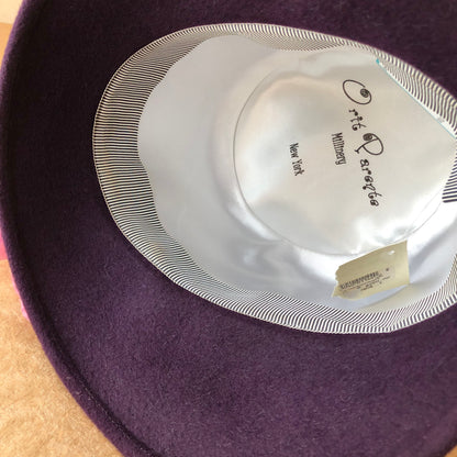 Pre-Owned NWT Orit Parente Millinery Purple Wool Felt Cloche Style Hat, Size Med-Large