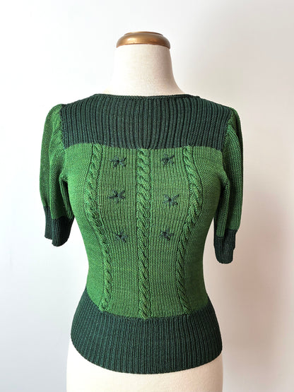 1940’s Handmade Wartime Short Sleeve Sweater, Size: Small