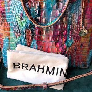 Pre-Owned NWT Brahmin Large Croc Embossed Rainbow Fanciful Melbourne Large Duxbury Satchel