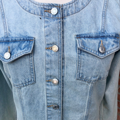 Gap Collarless Light Wash Denim Cropped Jacket, Size Large