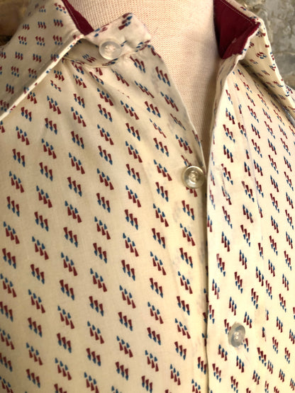 60/70’s Oxford Shirtmakers Dagger Collar Diamond Print Short Sleeve Shirt, Size Men’s Small