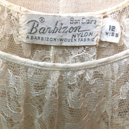 1950’s Barbazon Sheer Pleated Woven Nylon and Lace Nightgown, Size Medium/Large