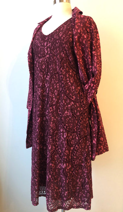 Pre-Owned 2PC Johnny Was Zaragoza Eyelet Embroidered Dress and Double Breasted Coat Set, Size XL