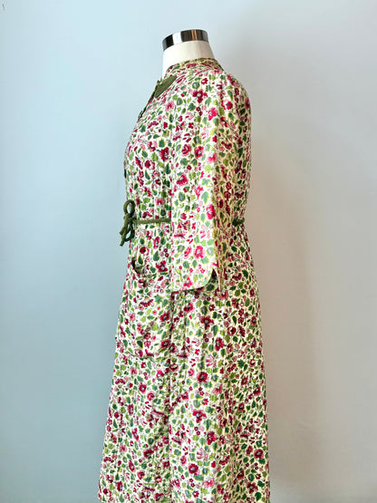 1970’s Quilted Floral Robe/ Brunch Coat, Size; M/L