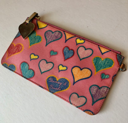 Pre-Owned Dooney & Bourke Y2K Coated Canvas Heart Pouch Wallet
