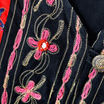 Vintage Passports Artisan Embroidered Elephant/Bird 100% Cotton Cropped Jacket, Size Large