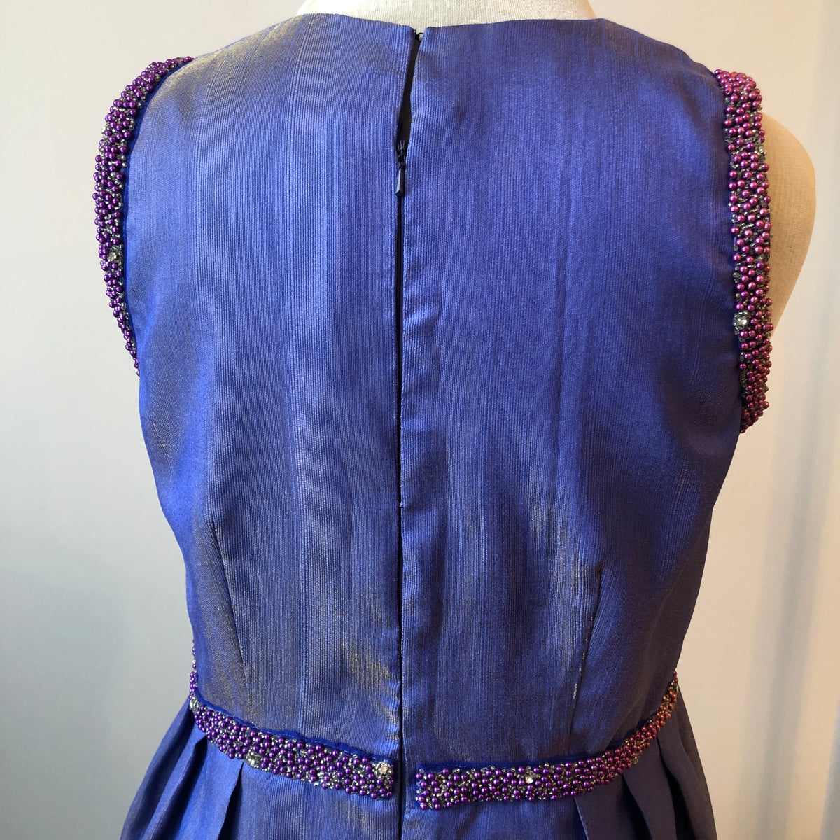Hand Made Lined Organza  and Beaded Fit-n-Flare Dress, Size 12