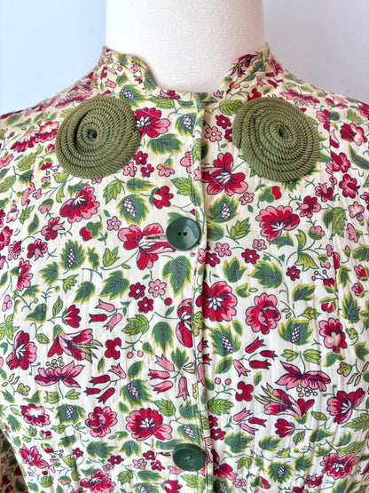 1970’s Quilted Floral Robe/ Brunch Coat, Size; M/L