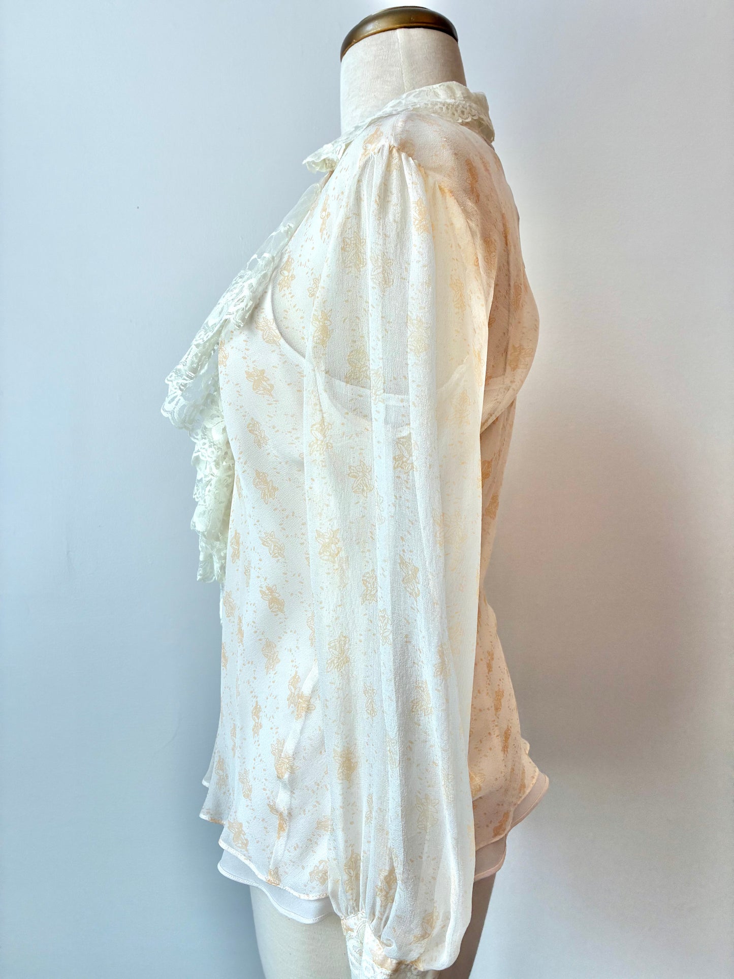 Y2K I.C.E. Floral Sheer Blouse with Camisole, Material: 100% Silk (Cami 100% Polyester), Size: Medium