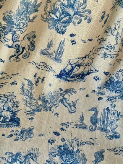 Avec Les Filles Nautical Themed Toile Print Linen Blend Fit-n-Flare Dress, Size Medium