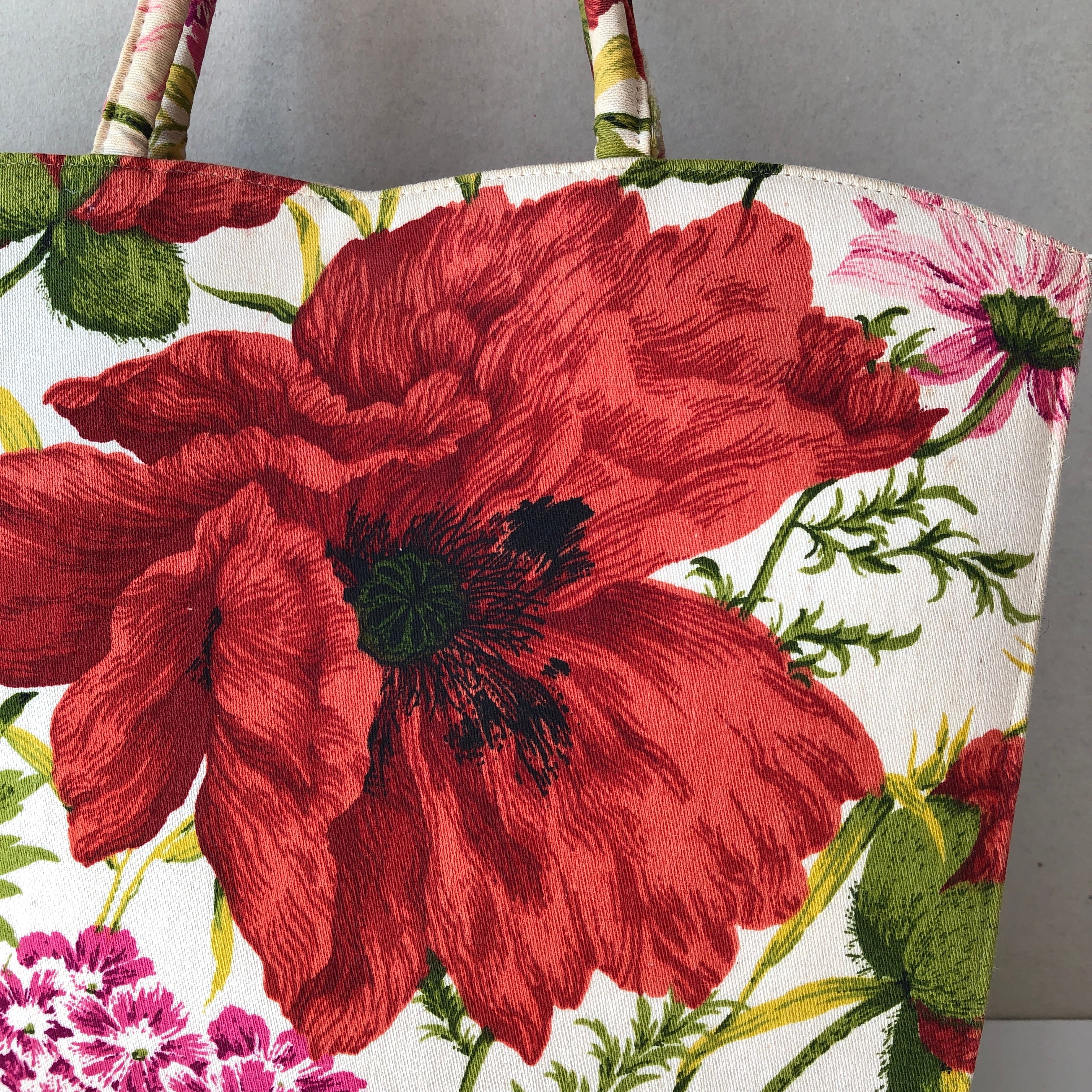 Vintage 1950/60’s Margaret Smith Poppy Floral Print Tote Handbag
