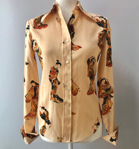 1970’s Tucci Geisha Print Peach Colored Shirt, Size X-Small