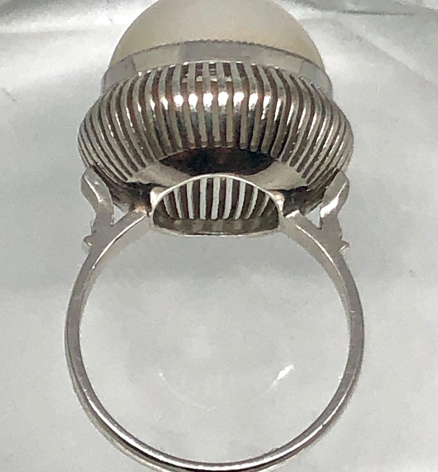 Vintage 14K White Gold Basket Set Mabé Pearl Ring, Size 6.25