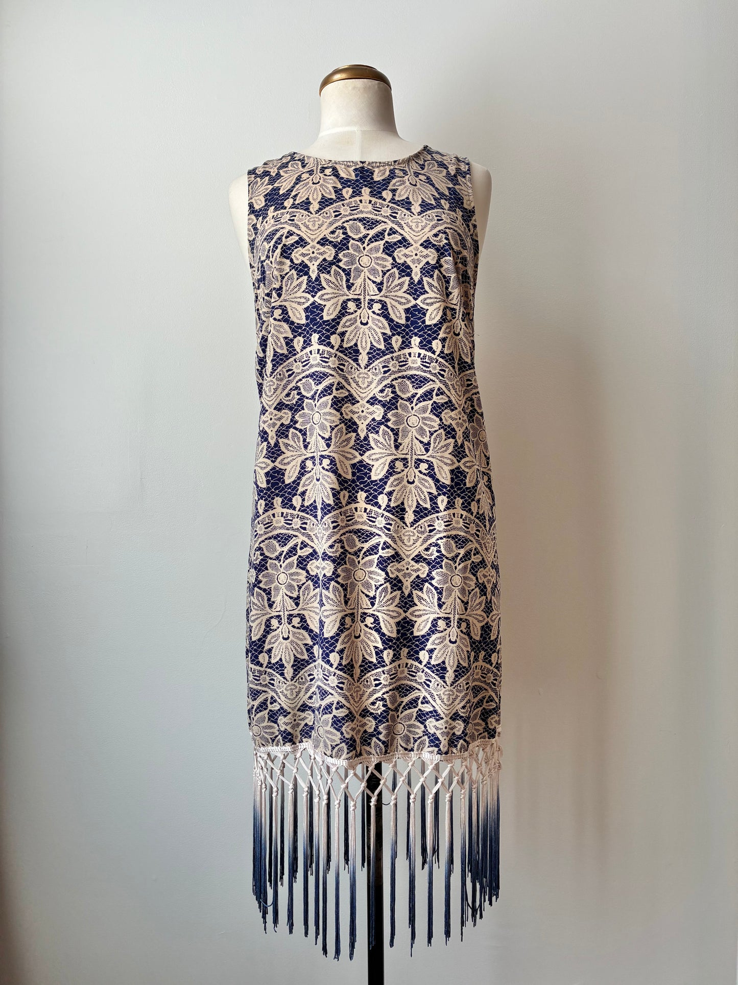 Moon Lace Print Ombré Tassel Sheath Dress, 100% Polyester, Size: Large
