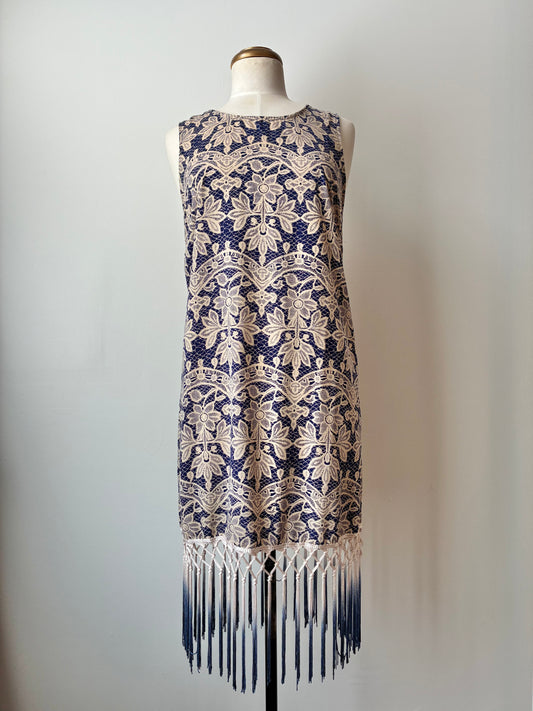 Moon Lace Print Ombré Tassel Sheath Dress, 100% Polyester, Size: Large