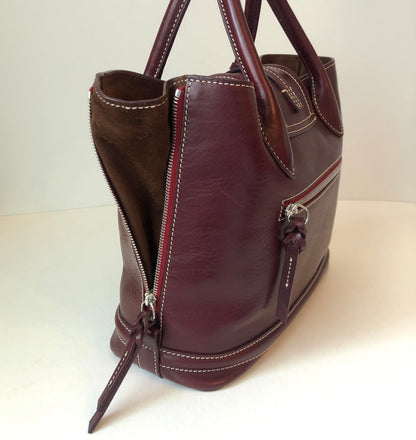 Pre-Owned Dooney & Bourke Burgundy Florentine Leather Toscana Side Zip Satchel with Removable Canvas/Lthr Strap