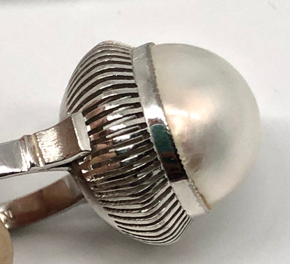 Vintage 14K White Gold Basket Set Mabé Pearl Ring, Size 6.25