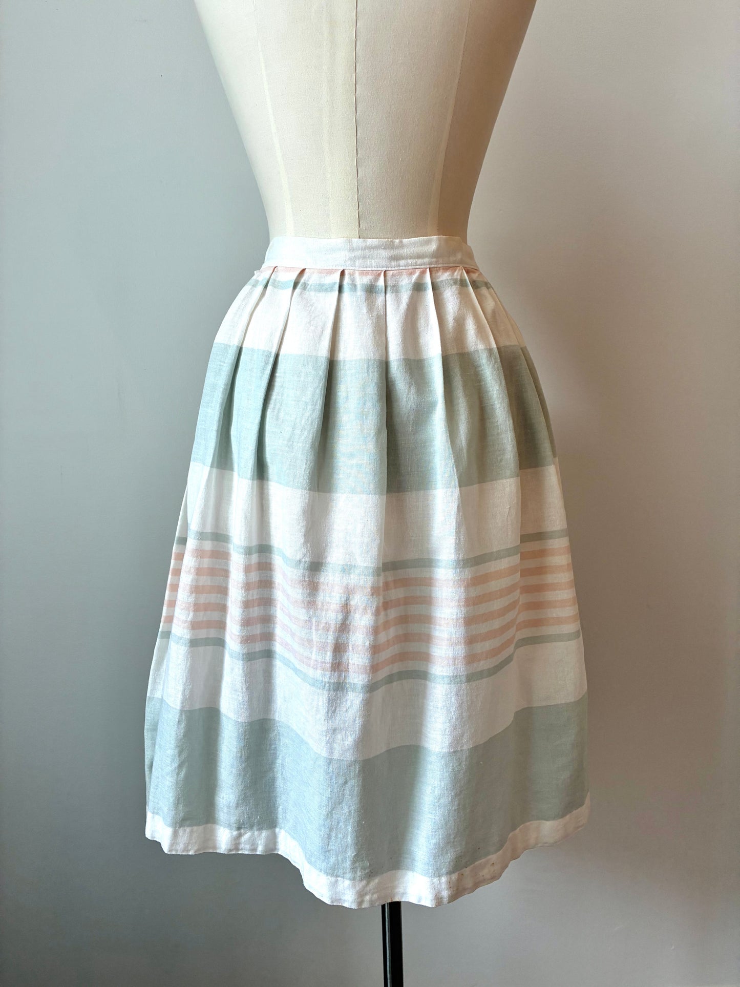1960’s Russ Petites Thick Stripe Soft Linen Skirt, Size: Small