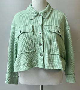 Vici Mint Waffle Textured Cropped Jacket, Size: S/M