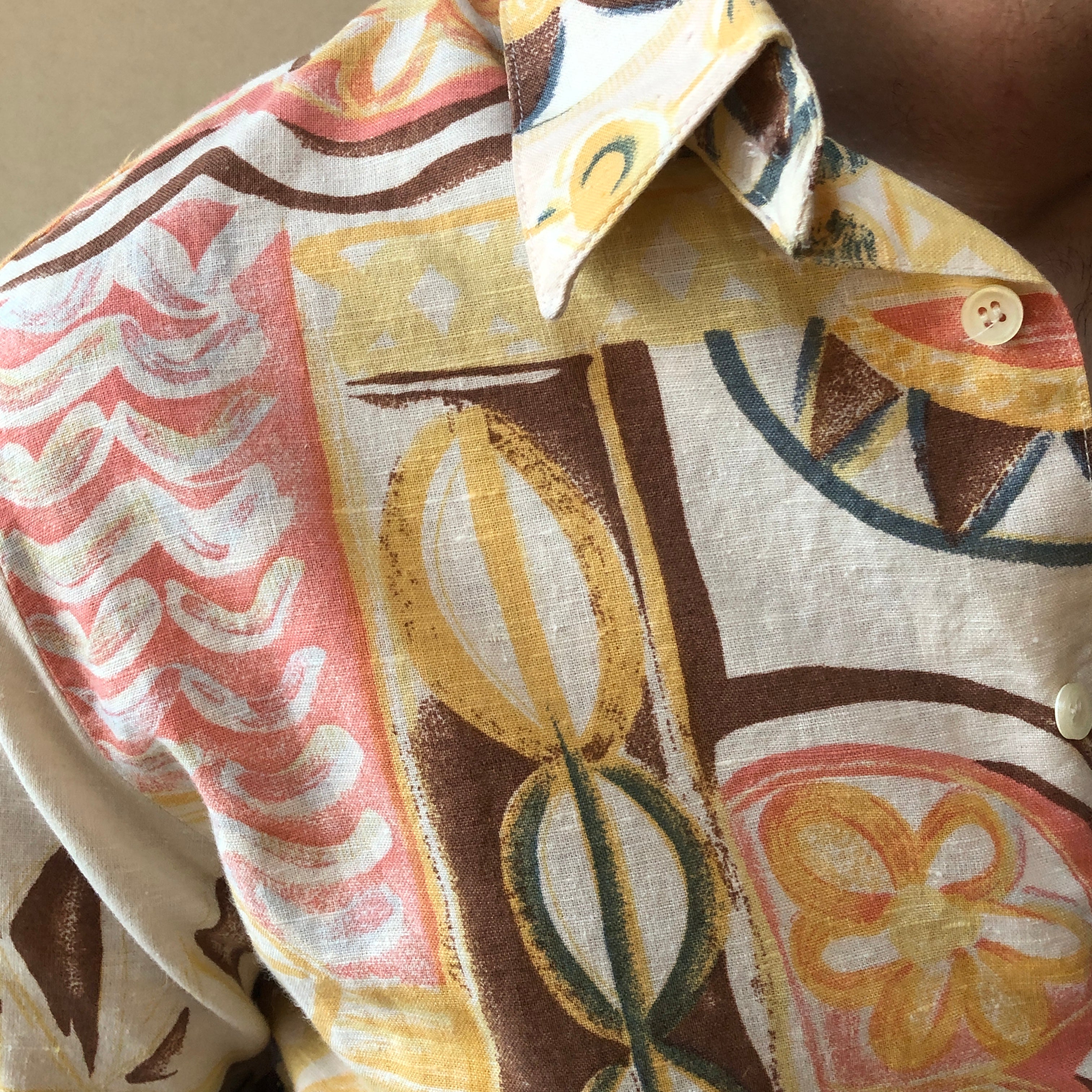 80/90’s D’Accord Island Print Linen Shirt, Size Men’s Medium