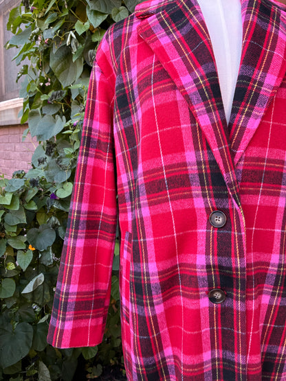 Pre-Owned Old Navy Pink Faux Wool Holiday Plaid Coat, Size Small