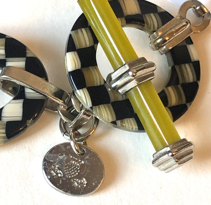 Pre-Owned Mackenzie Childs Green & Black Checkered Lucite Tulip Liaison Necklace, 16”