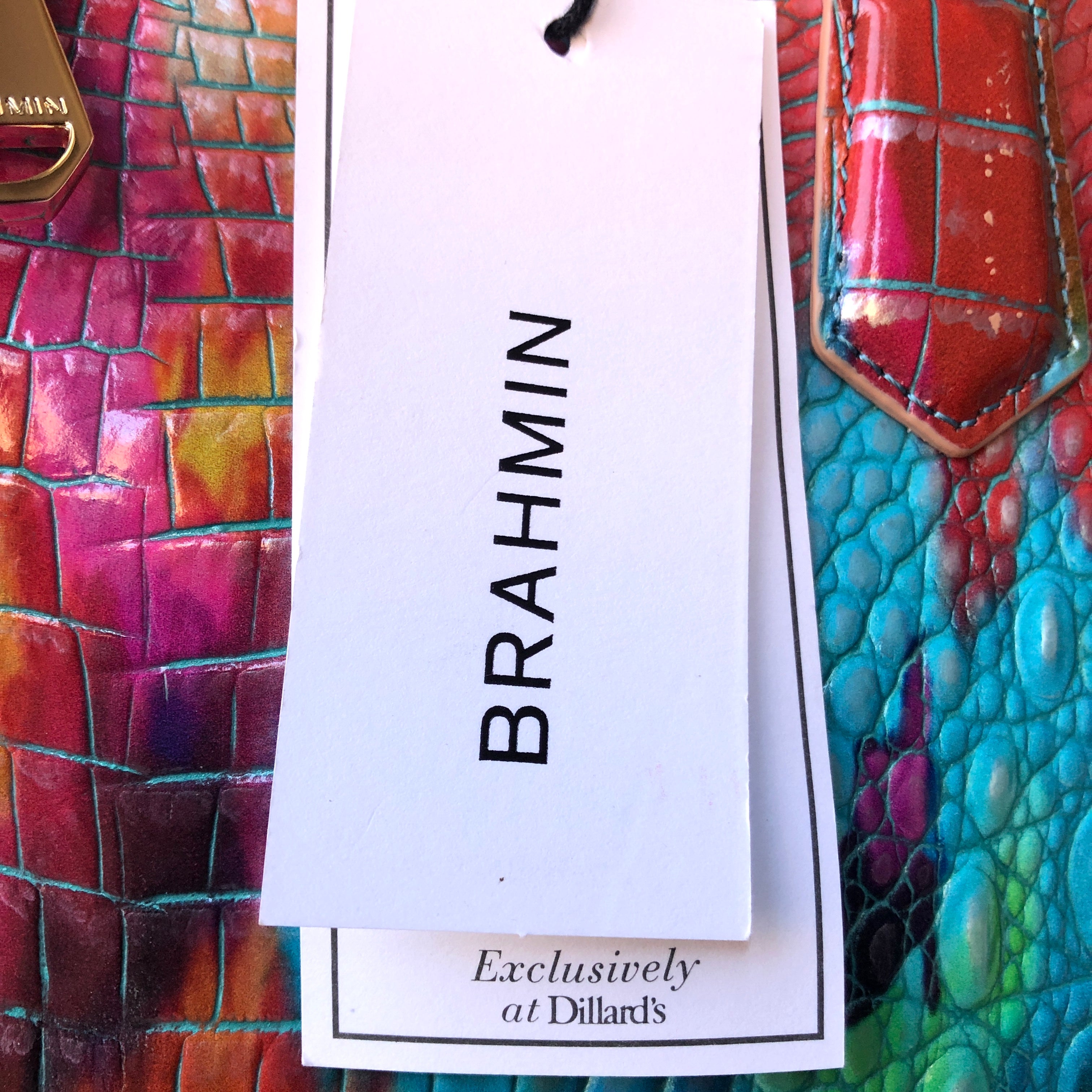 Pre-Owned NWT Brahmin Large Croc Embossed Rainbow Fanciful Melbourne Large Duxbury Satchel