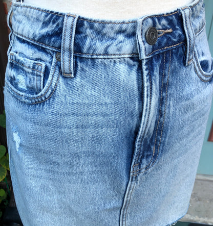 NWT Hidden Los Angeles Cut-Off Light Wash Denim Mini Skirt, Size Small