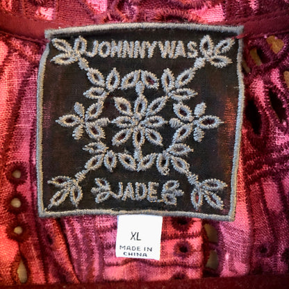 Pre-Owned 2PC Johnny Was Zaragoza Eyelet Embroidered Dress and Double Breasted Coat Set, Size XL