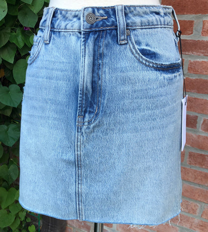 NWT Hidden Los Angeles Cut-Off Light Wash Denim Mini Skirt, Size Small