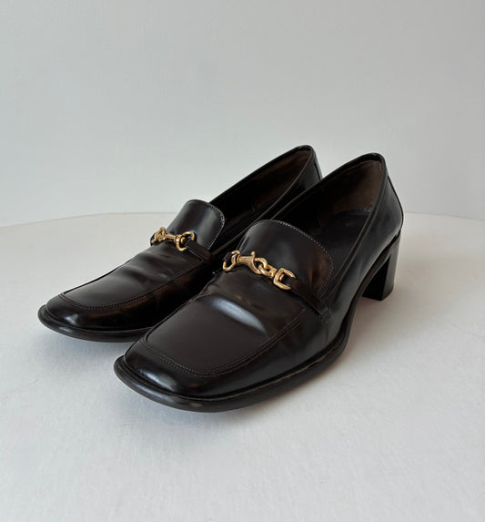 1990’s Pre-Owned Coach Dark Brown Leather Women’s Loafers, Size: 8B (With Box)