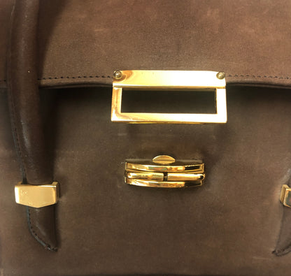 1960’s Areito Brown Suede  & Gold-tone Accordion Double Handled Box Handbag