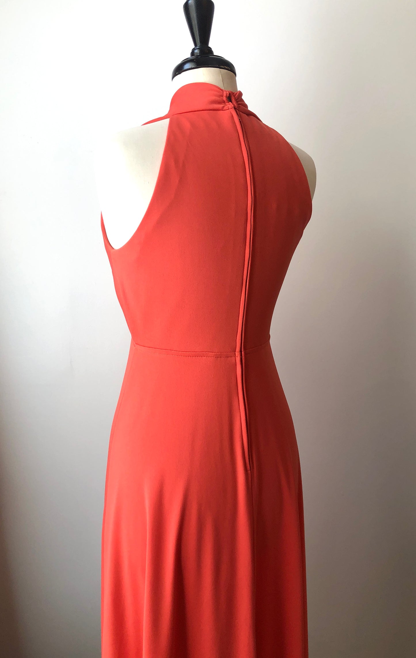 1970’s Goddess Style Poly knit Halter Maxi Dress, Size Medium (8)