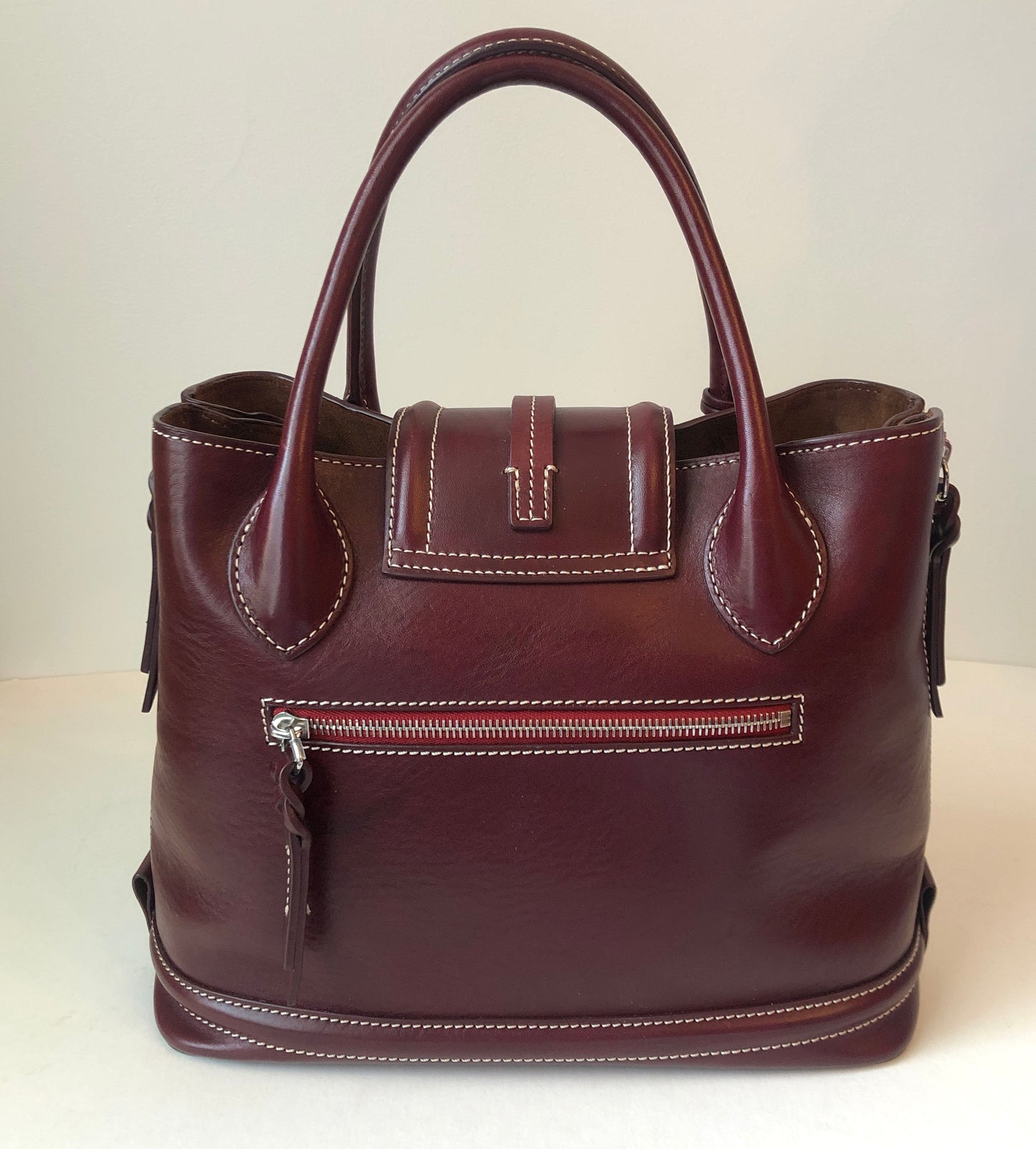 Pre-Owned Dooney & Bourke Burgundy Florentine Leather Toscana Side Zip Satchel with Removable Canvas/Lthr Strap
