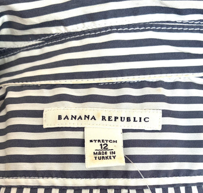 Pre-Owned Banana Republic Cotton Pinstripe Shirt Dress, Size: 12