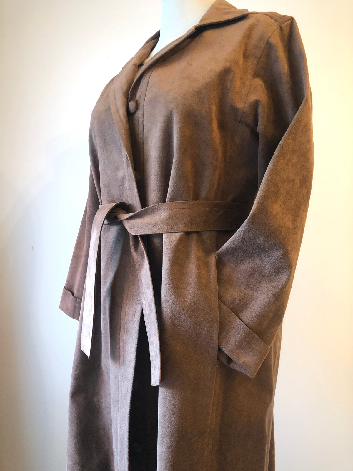 1970’s Hannelore Cocoa Brown Faux Suede Trench Coat, Size 12