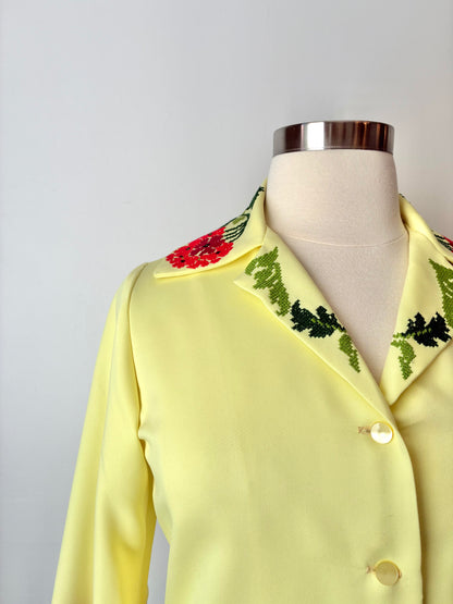 70’s Handmade Petit Point Embroidered Blouse, Size Large