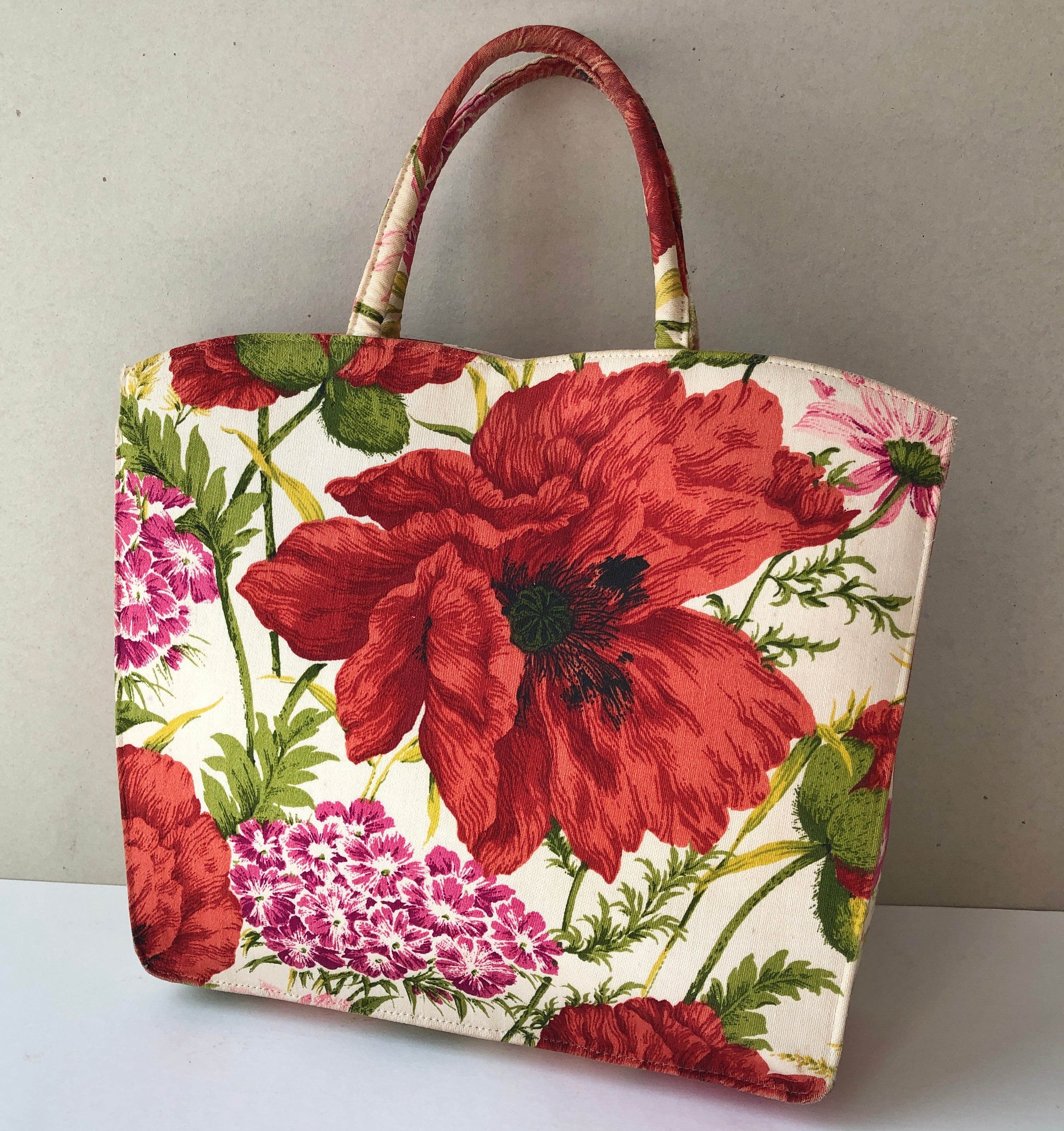 Vintage 1950/60’s Margaret Smith Poppy Floral Print Tote Handbag