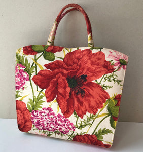 Vintage 1950/60’s Margaret Smith Poppy Floral Print Tote Handbag