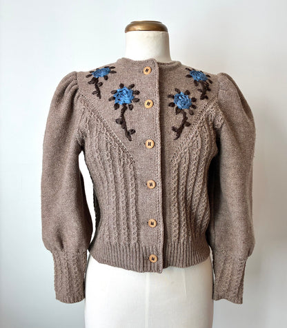80’s Tracht Exquisit Von Huber Wool Hand Knit Cardigan, Size Small/Medium