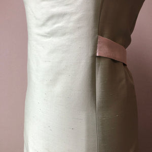 1960’s 2pc Celery & Ivory Silk Textured Coat and Dress Set, Size Large (12/14)