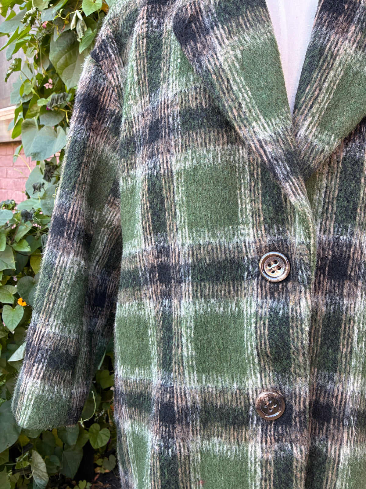 Pre-Owned Cali 1850 Green Mohair Plaid Coat, Size Small