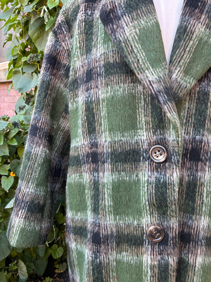 Pre-Owned Cali 1850 Green Mohair Plaid Coat, Size Small