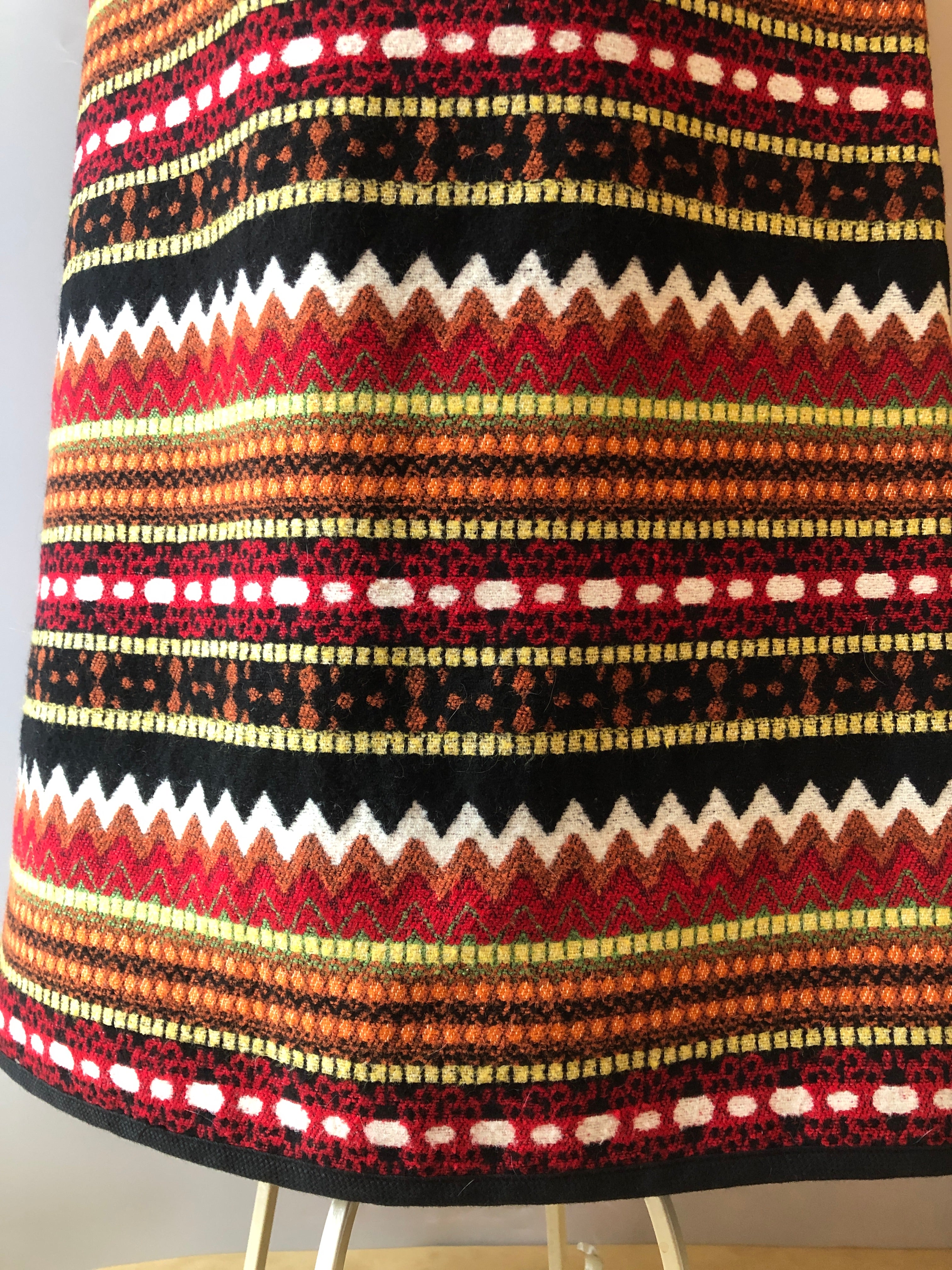 Vintage Mexican Wool/Cotton Boho Striped Maxi Skirt, Size Medium