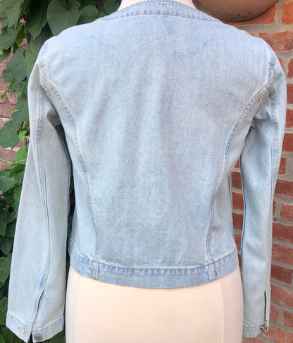 Gap Collarless Light Wash Denim Cropped Jacket, Size Large