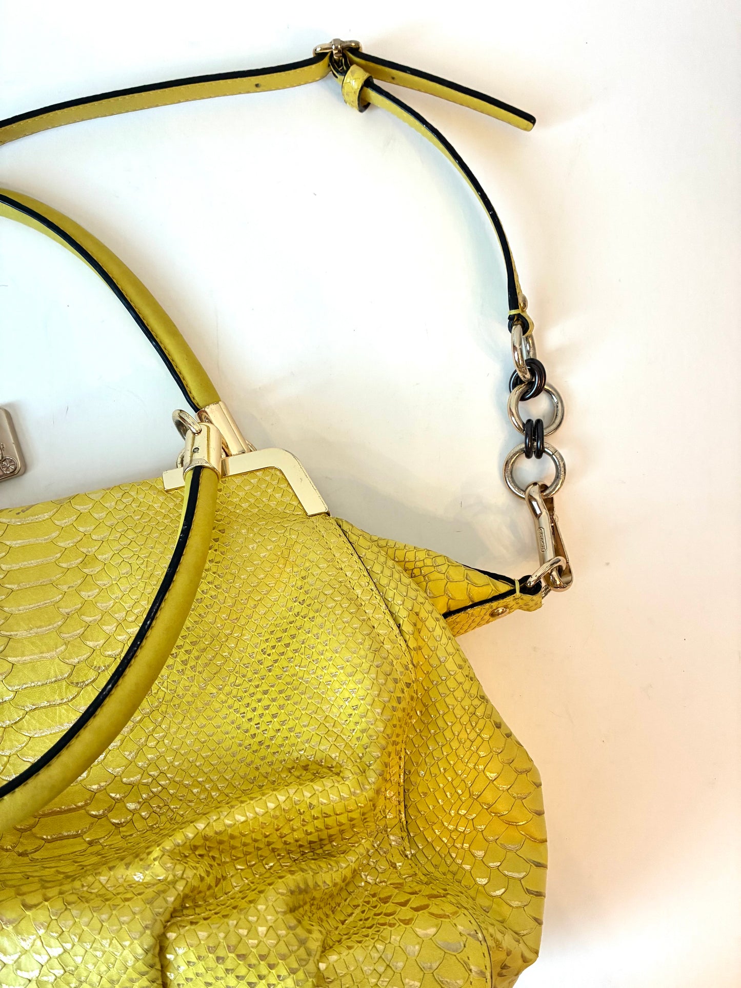 Pre-owned Coach Madison Pinnacle Lily Citron Python Embossed Leather Satchel