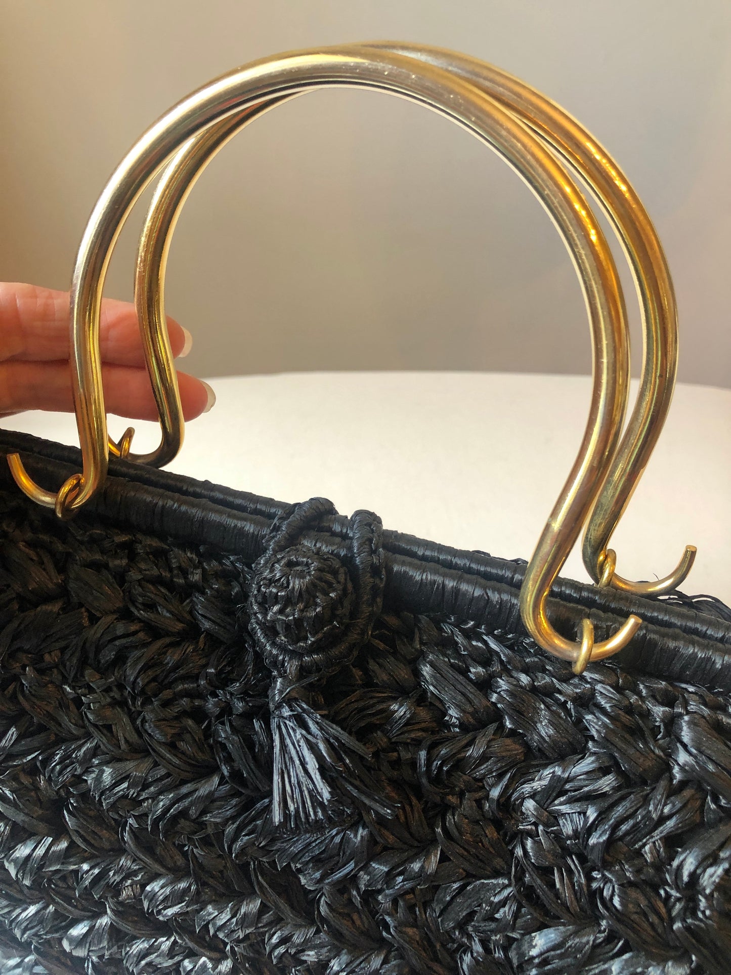 50/60’s Ritter Italian Made Raffia Handbag With Gold-tone Handles