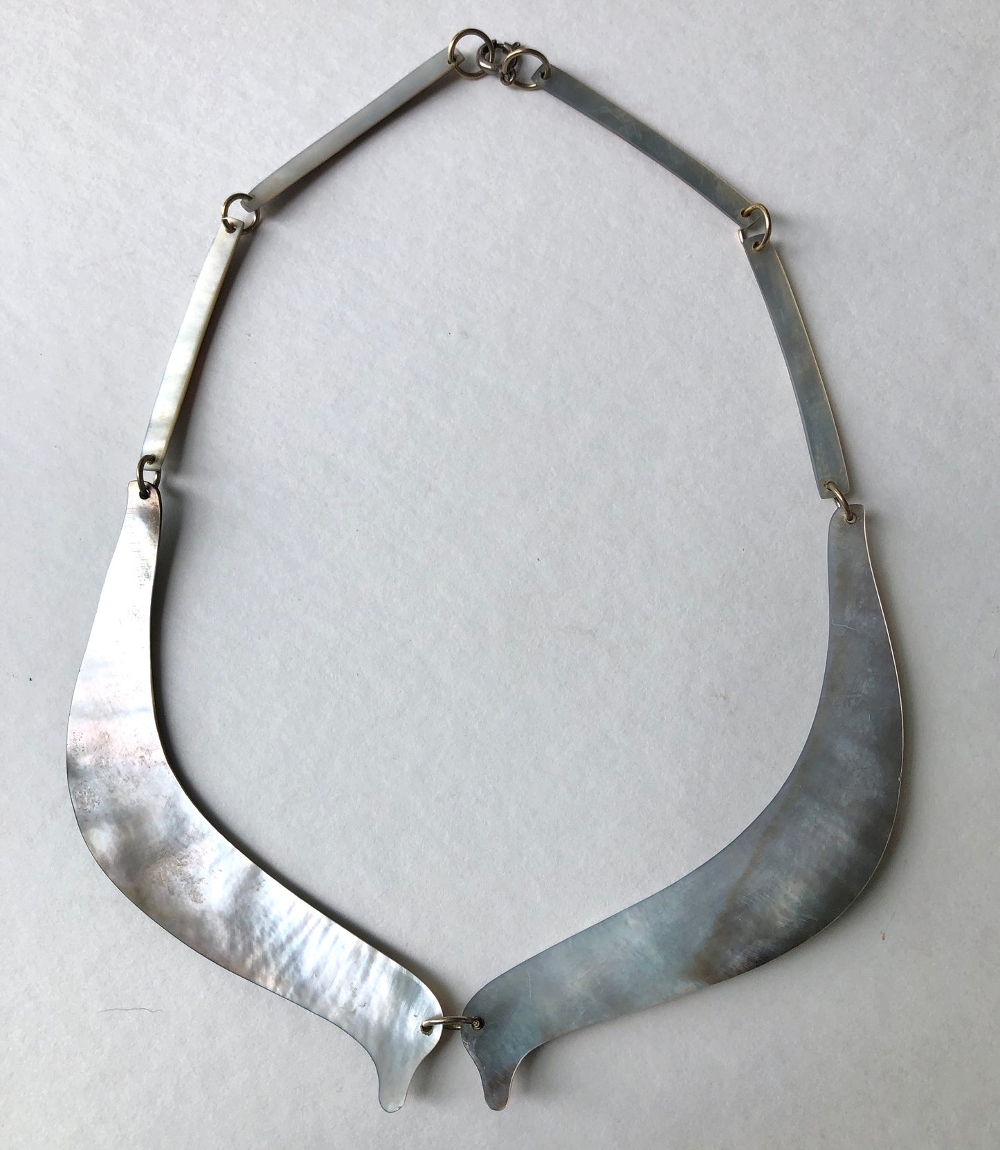Vintage 2Pc Iridescent Mother of Pearl Split Bib Collar Necklace with Matching Drop Earrings